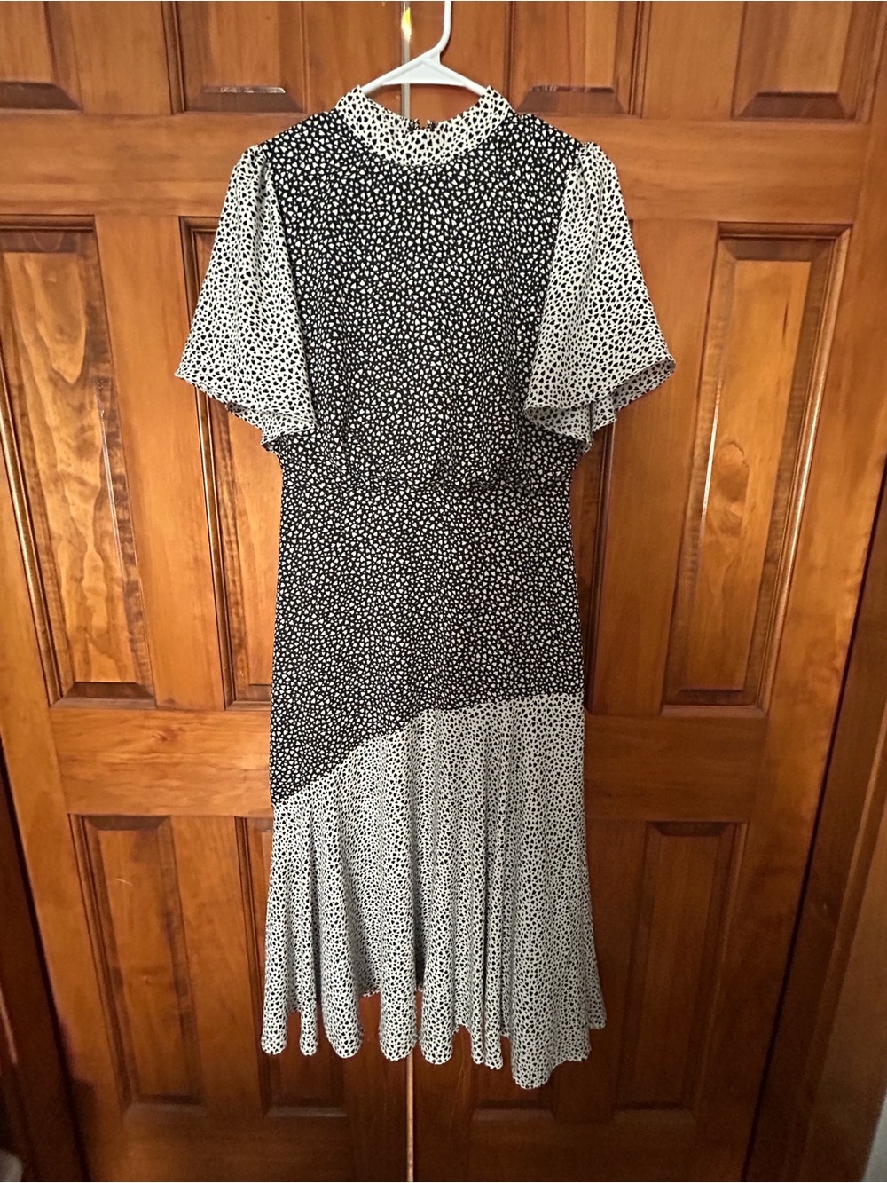 Ann Taylor Black and White Heart- Shaped Polka Dot Midi Dress